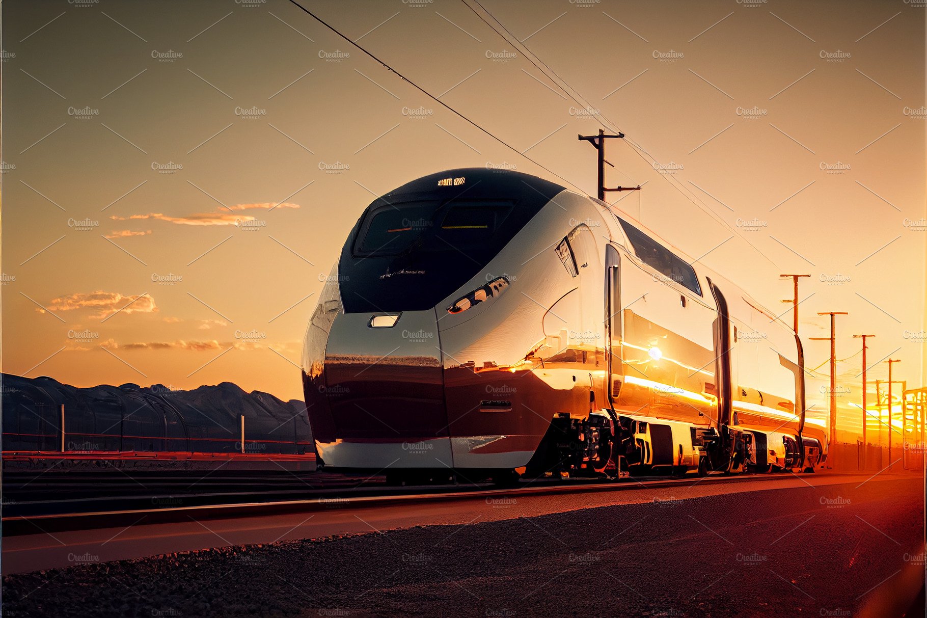 High speed train in motion at the railway station at sunset in Europe. Mode... cover image.