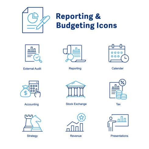 Financial Reporting & Budgeting Icons Vector Line Icons with Editable Stroke cover image.