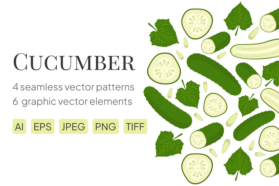 Seamless vector cucumber patterns cover image.