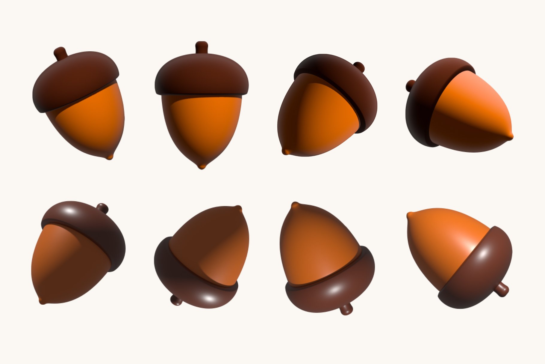 3D acorn illustration set preview image.