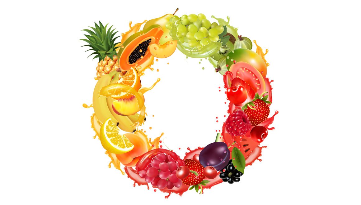 Fruit and berries in juice splash cover image.