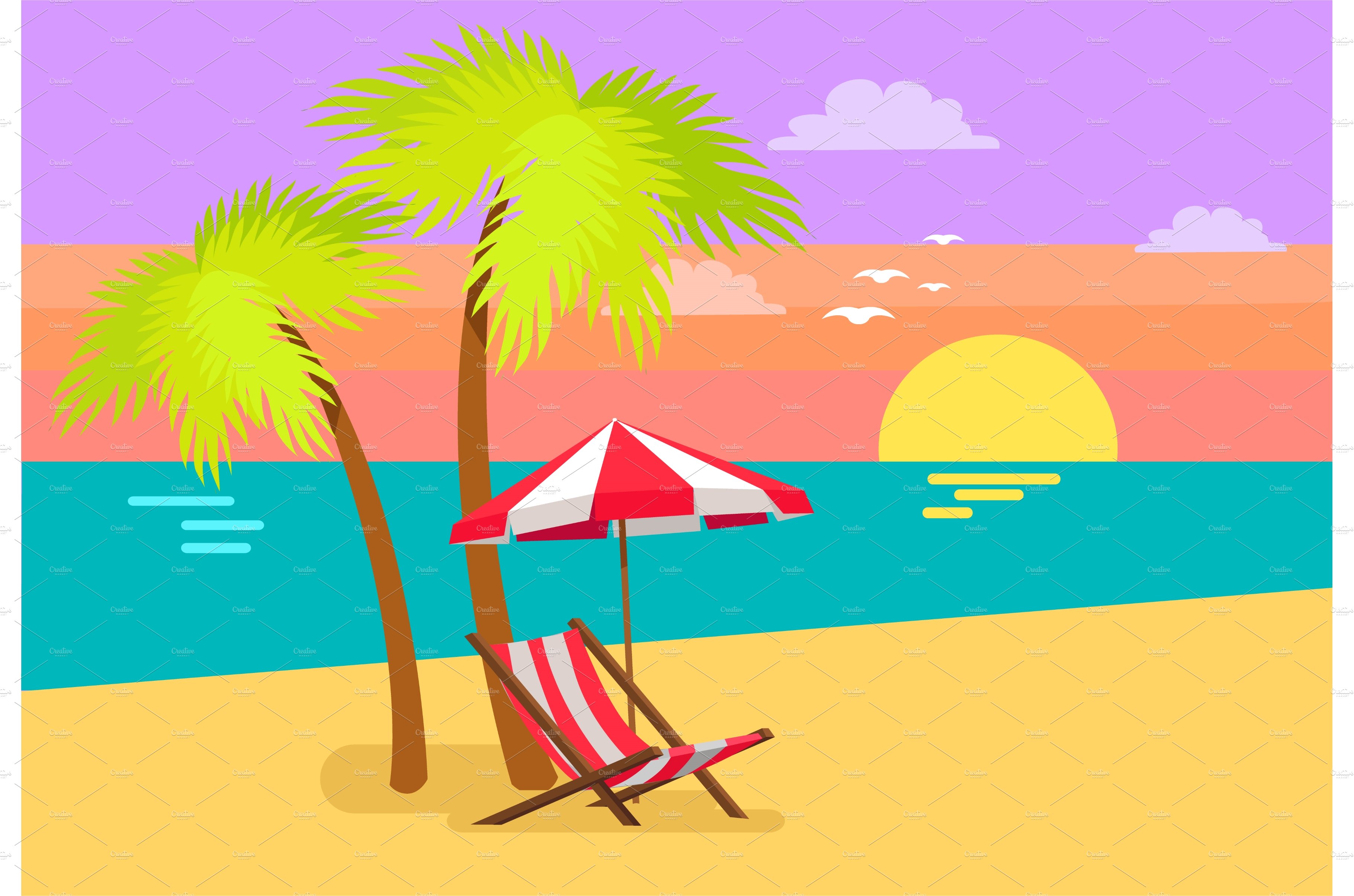 Seascape and Palms Sunset Vector cover image.