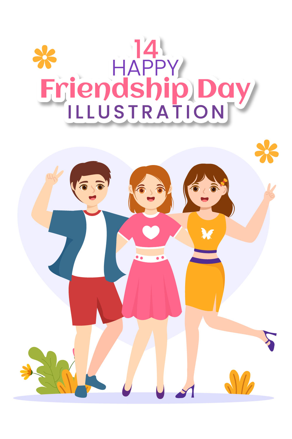 14 Happy Friendship Day Illustration pinterest preview image.