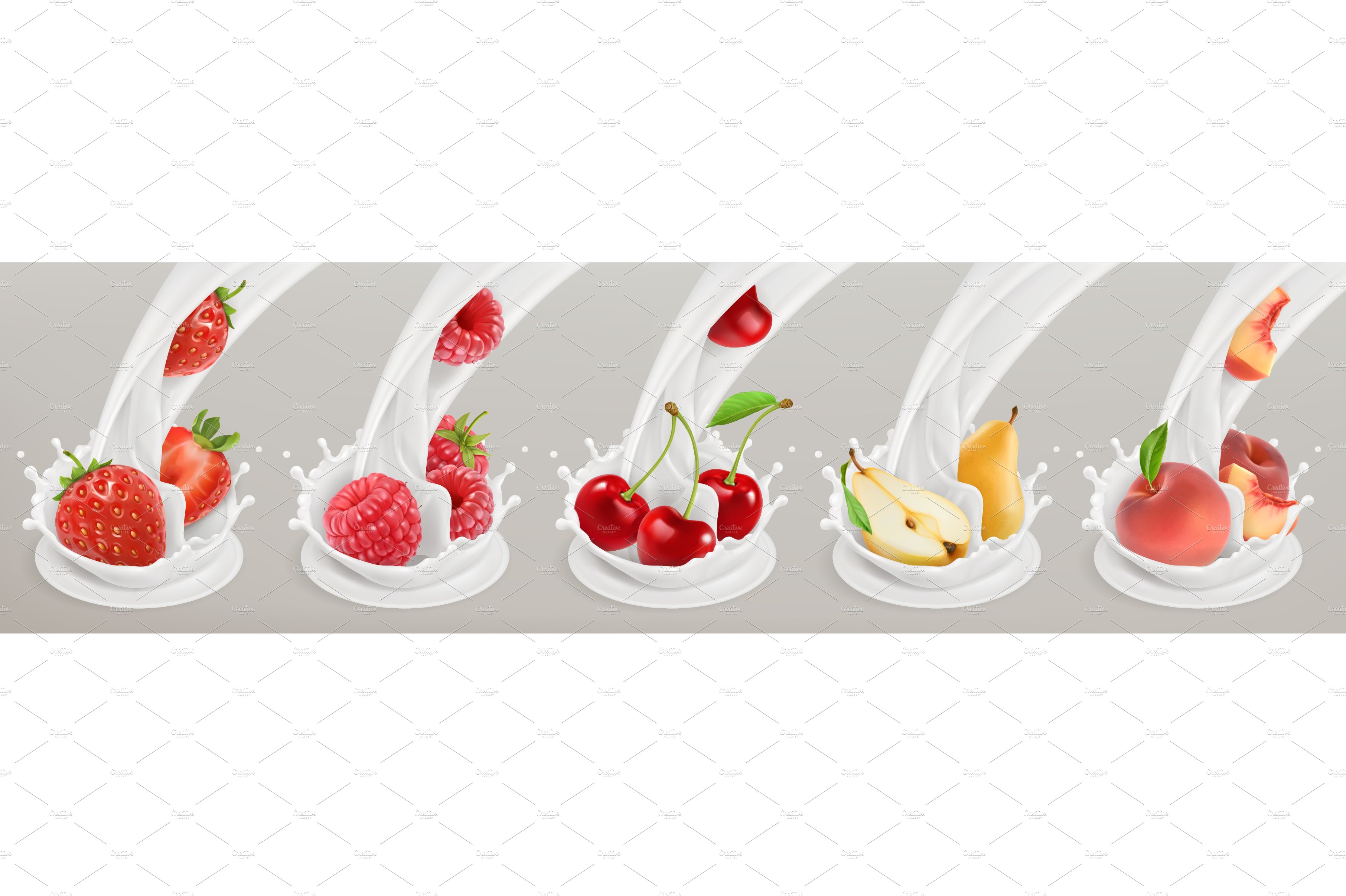 Fruits, berries, yogurt. Packaging. cover image.