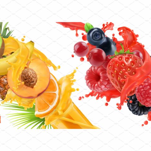 Fruit burst. Splash of juice. Vector cover image.