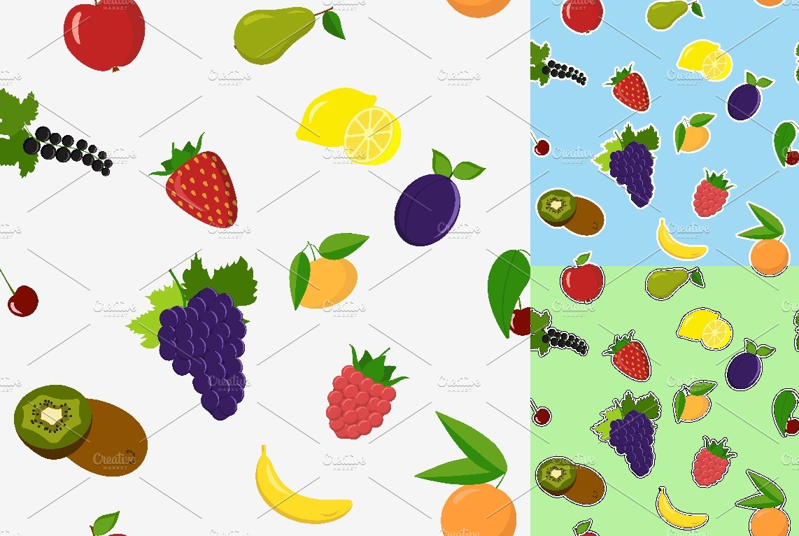 Set of colorful cartoon fruit icons preview image.