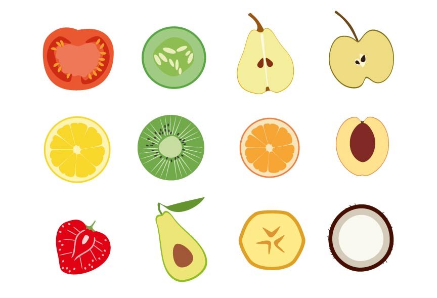 Fruits and vegetables slices cover image.