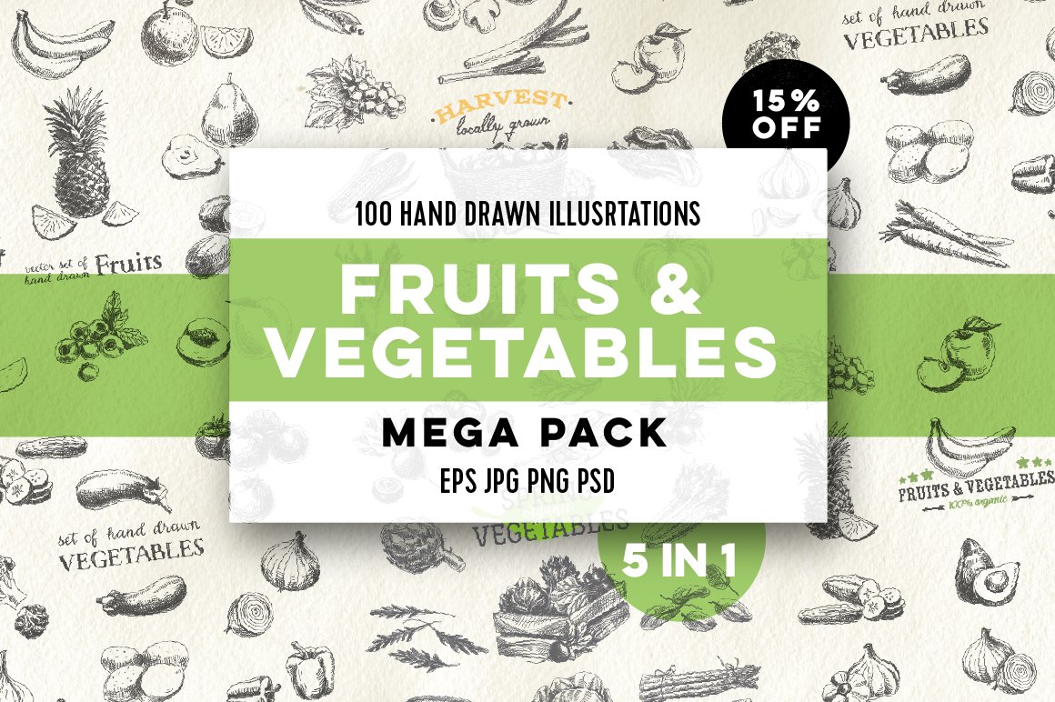 Mega pack. Fruits and vegetables. cover image.