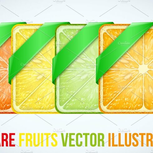 Set of icons Square fruits slices. cover image.