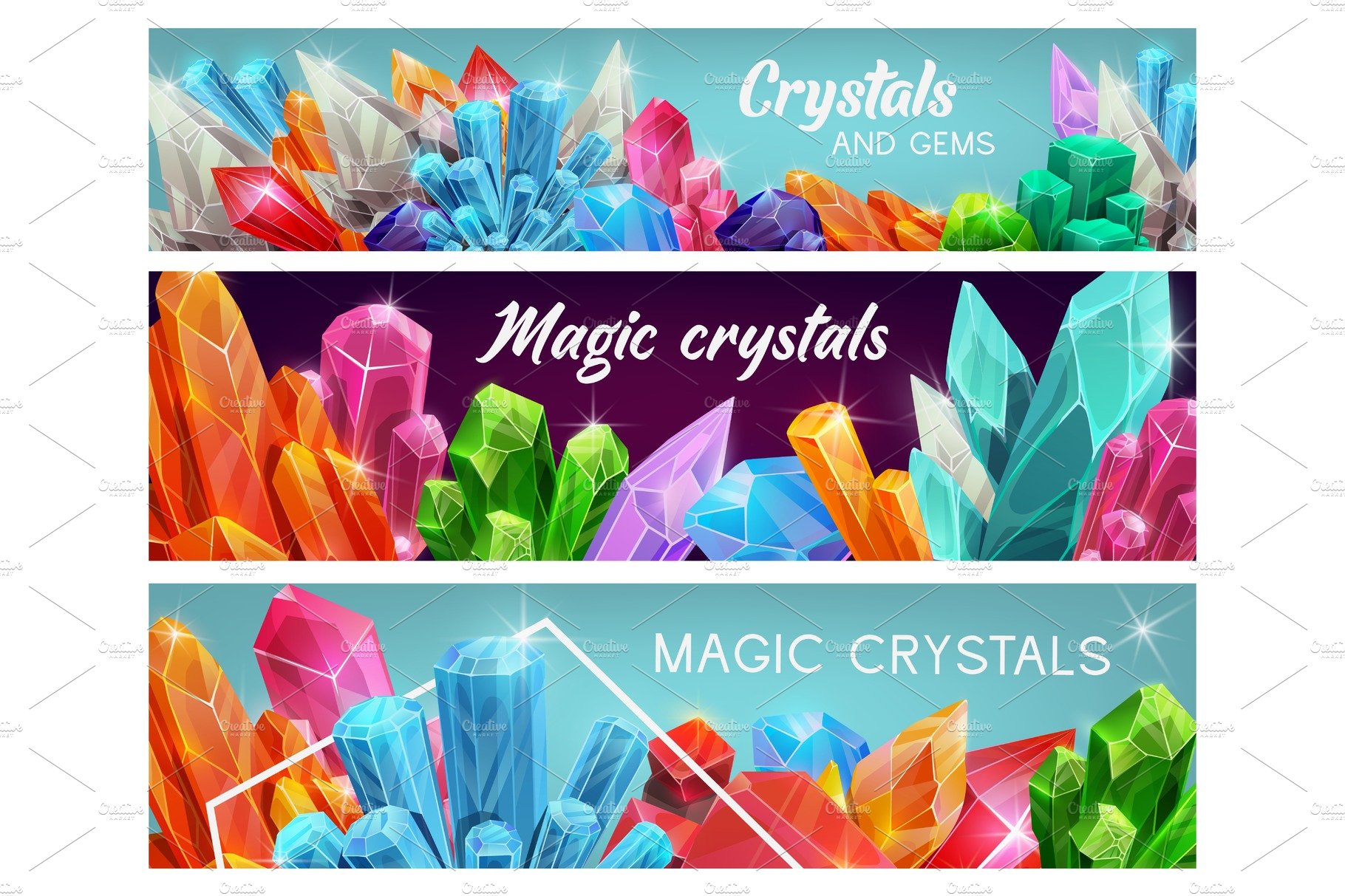 Magic crystals, gems, gemstones cover image.