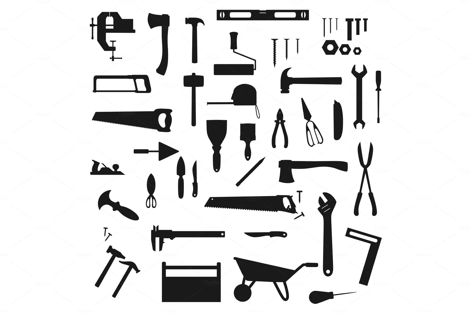 Work tools silhouettes cover image.