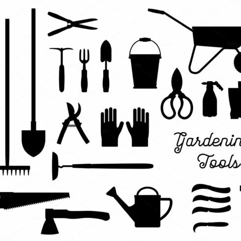 Gardening tools black silhouettes cover image.