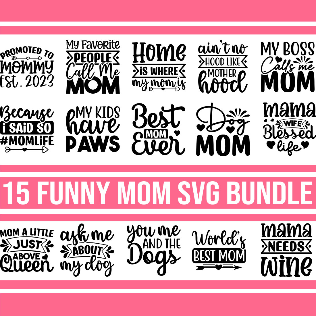 Funny Mom SVG Bundle cover image.