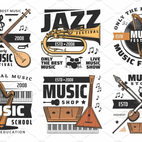 Music instruments, festival icons cover image.