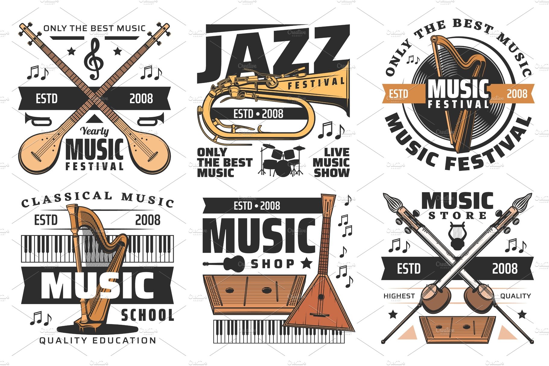 Music instruments, festival icons cover image.