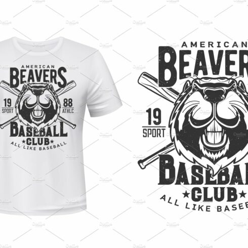 Beaver t-shirt print, baseball sport cover image.