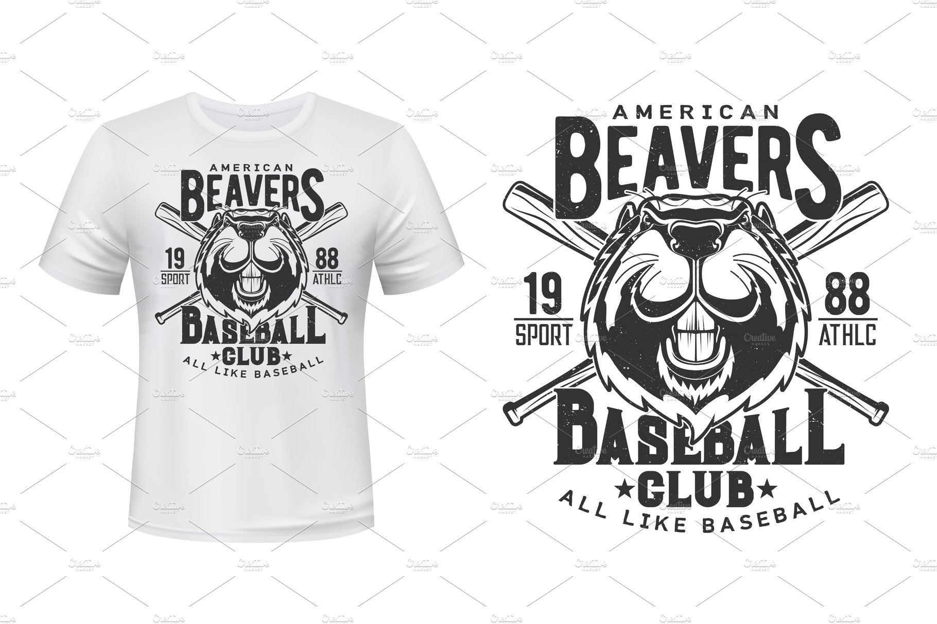 Beaver t-shirt print, baseball sport cover image.