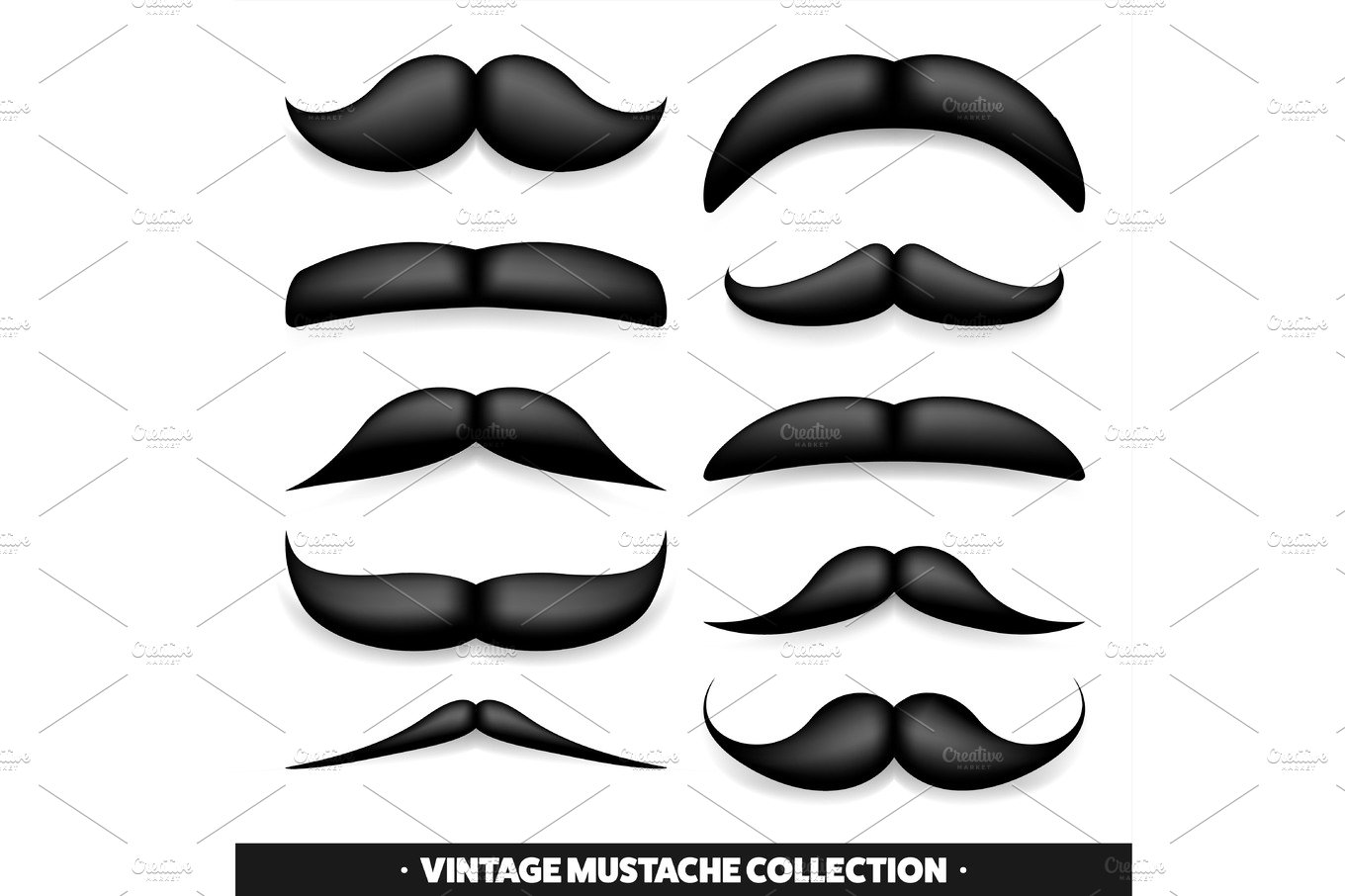 Mustache isolated on white. Black vector vintage moustache. Facial hair.Bar... cover image.