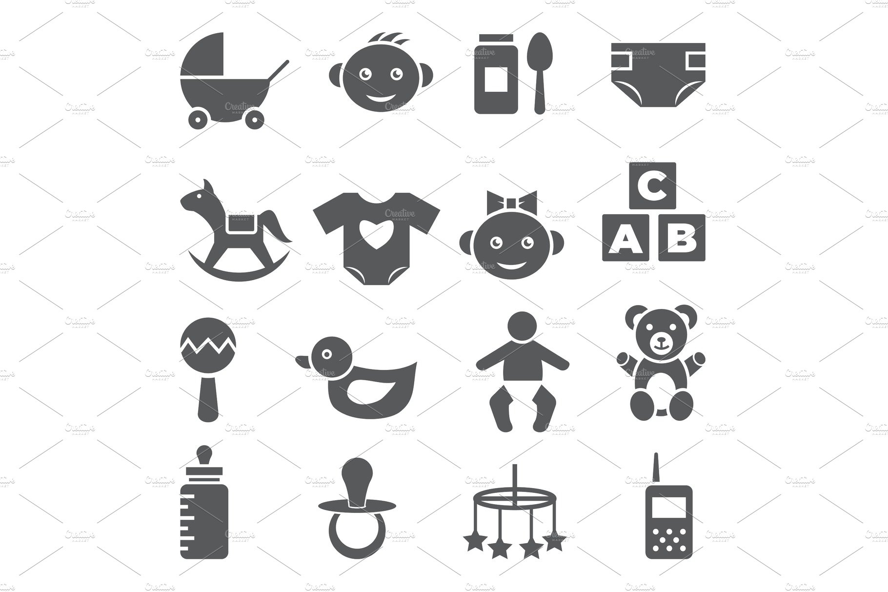Baby icons set on white background cover image.