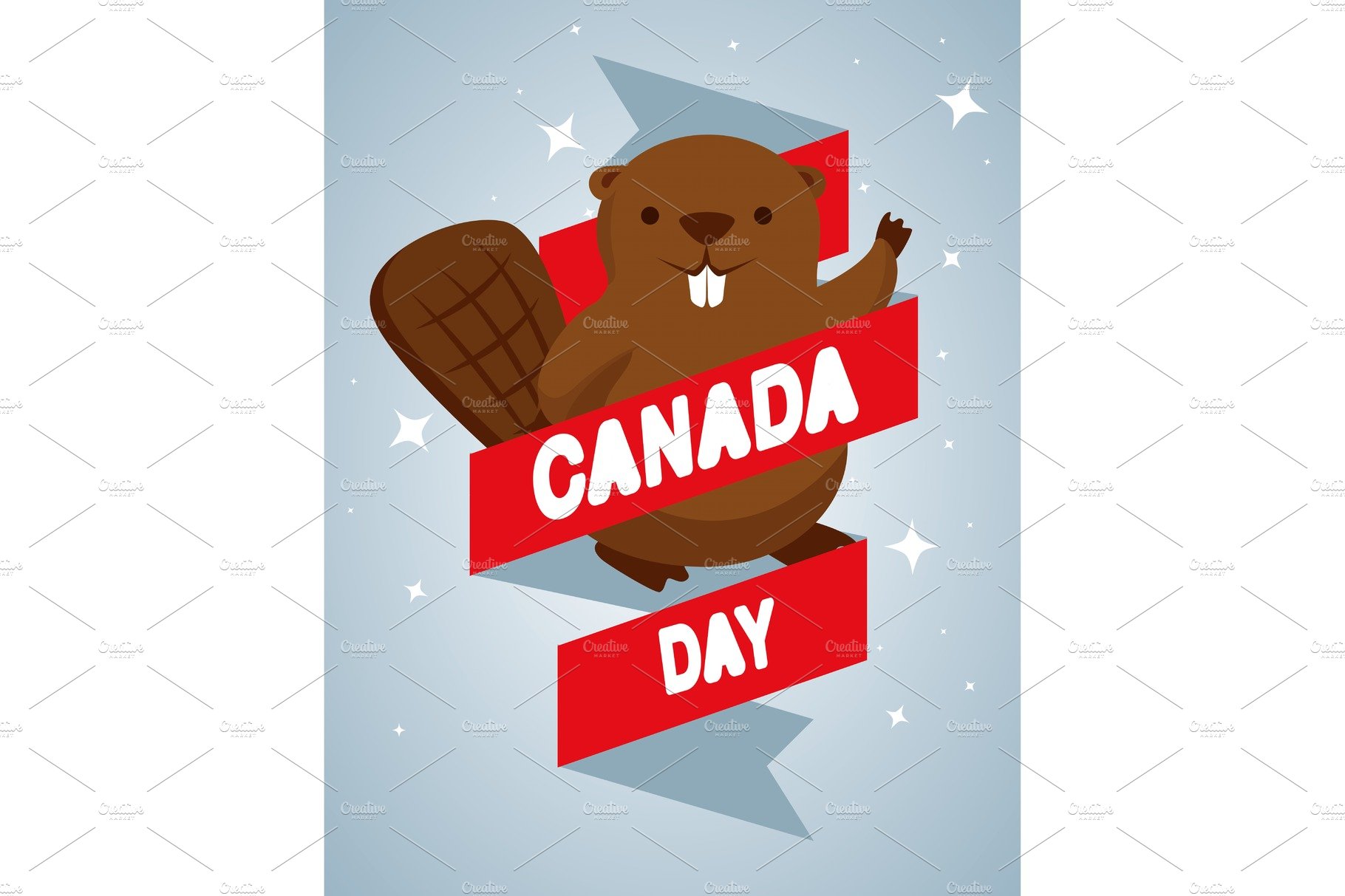 beaver with ribbon to happy canada cover image.