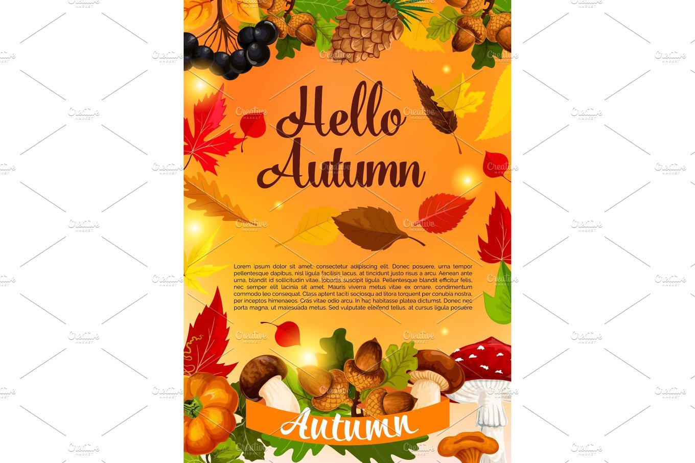 Hello autumn poster template of fall season leaf cover image.