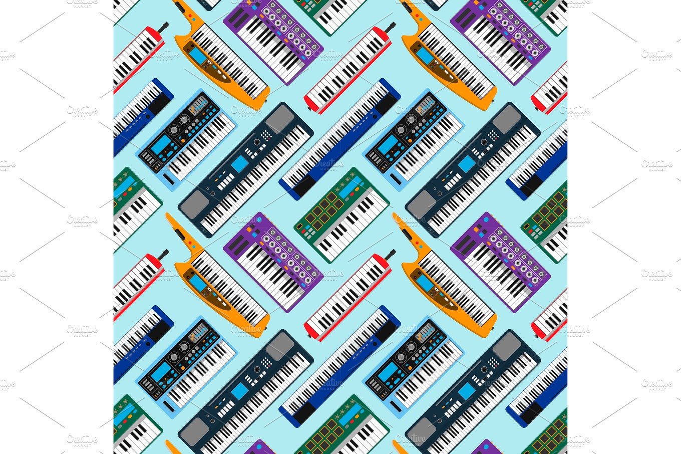 Synthesizer piano musical keyboard equipment seamless pattern vector illust... cover image.