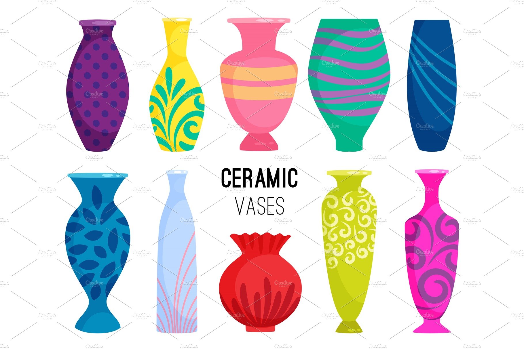 Ceramic vases collection. Colored cover image.
