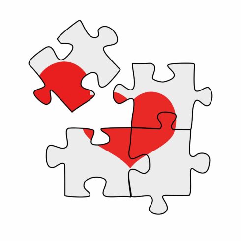 Four puzzle pieces with a heart on i cover image.