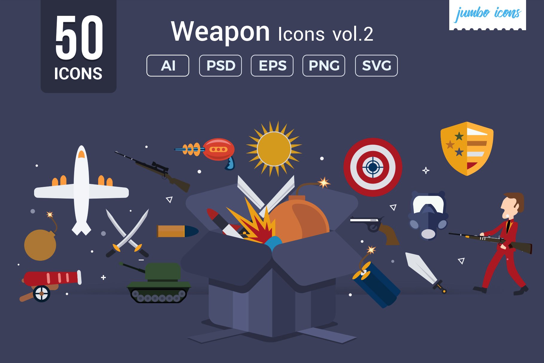 Flat Icons Gaming Weapons Pack V2 – MasterBundles
