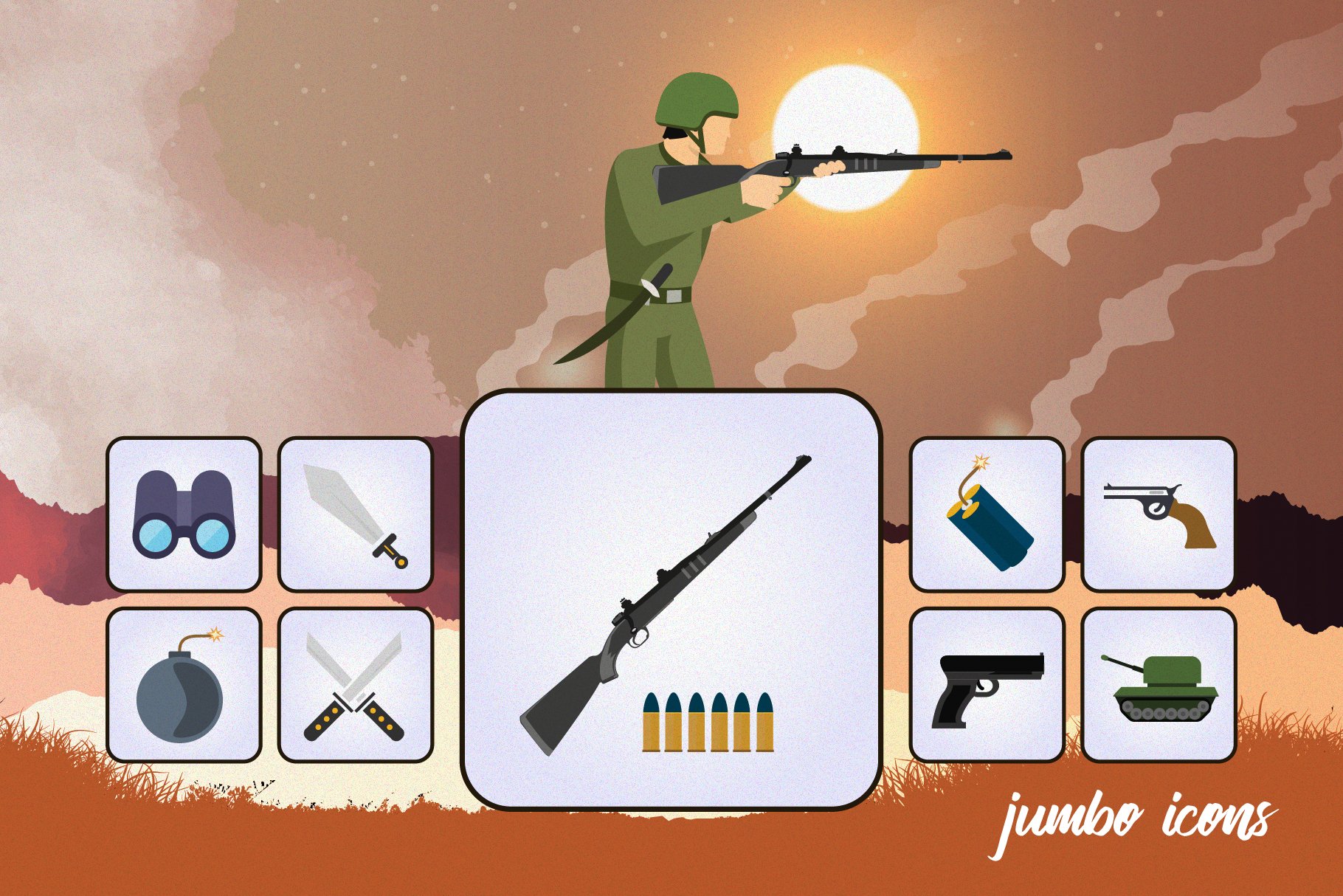 Flat Icons Gaming Weapons Pack V2 preview image.