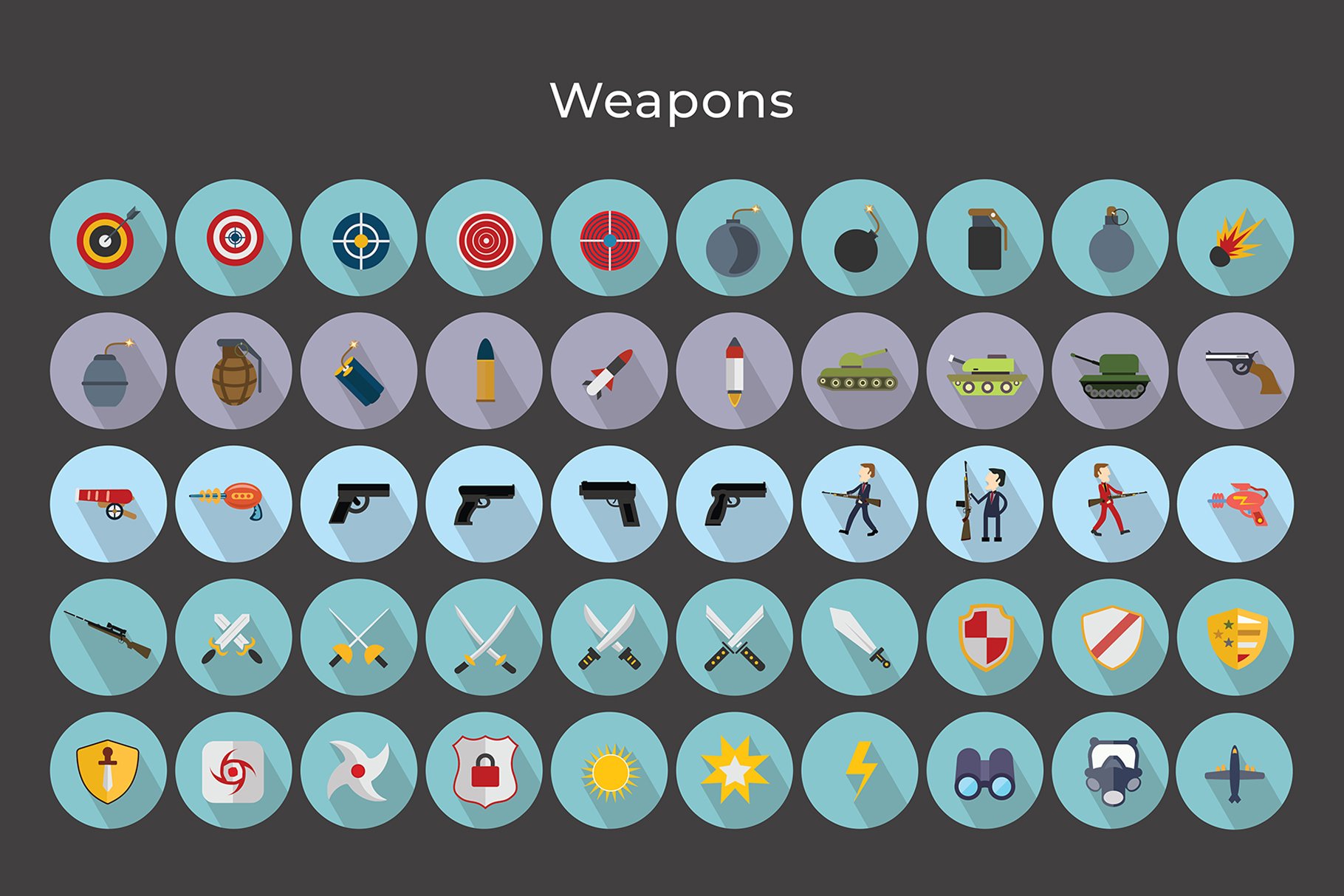 gaming weapons vector flat icons 5 210