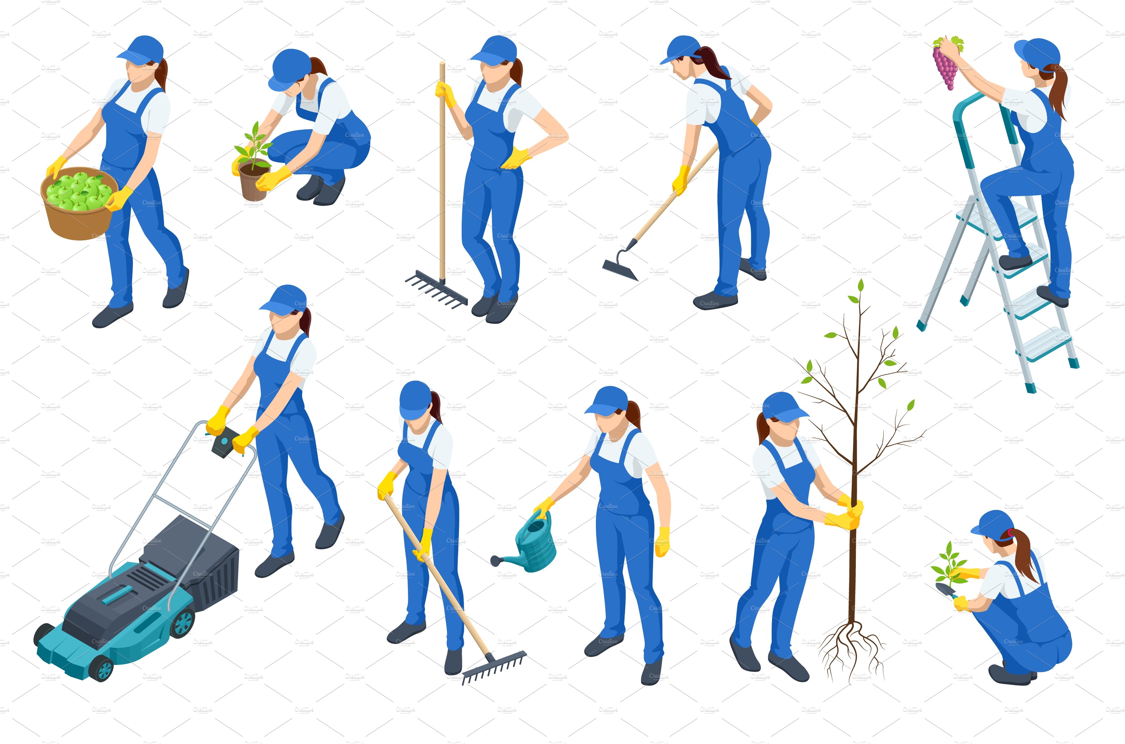 Isometric isolated icons pf woman cover image.