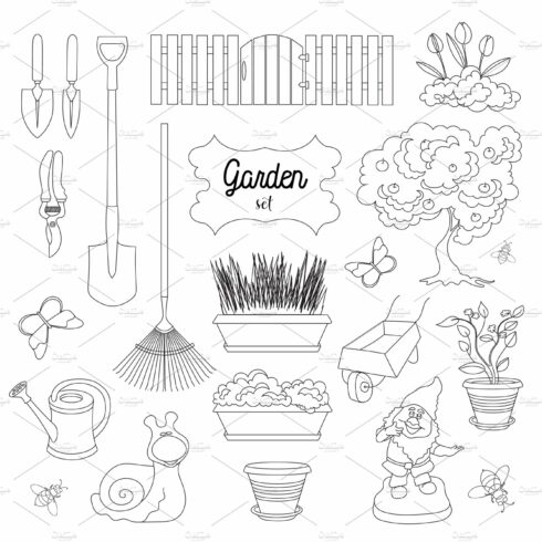 Gardening icons set cover image.