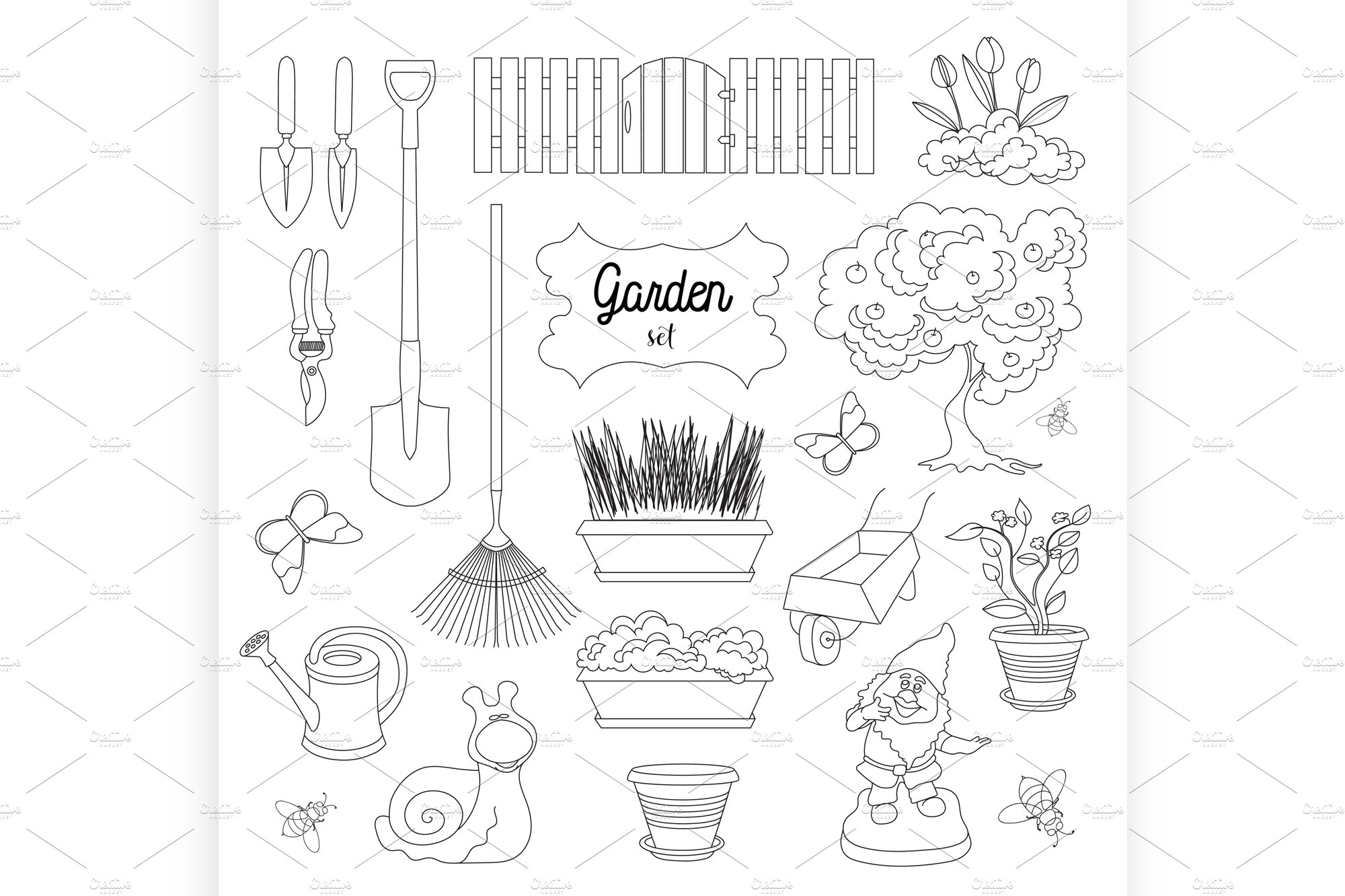 Gardening icons set cover image.