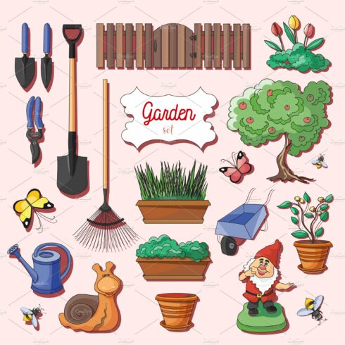 Gardening icons set cover image.