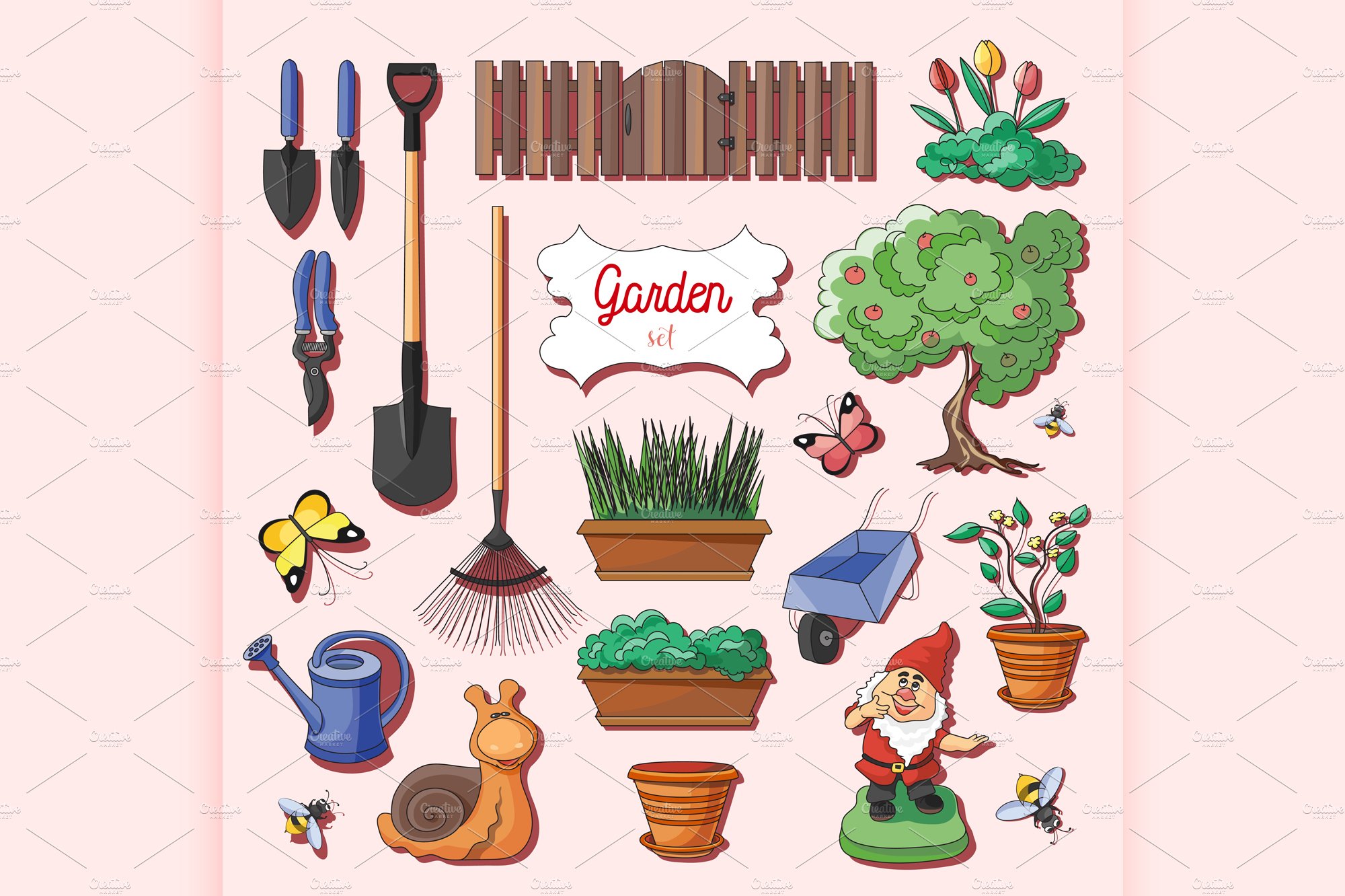 Gardening icons set cover image.