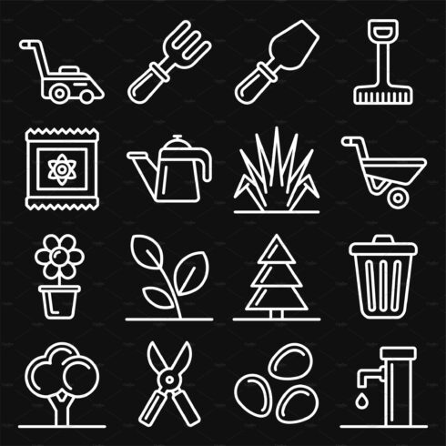 Gardening Icons Set on Black cover image.