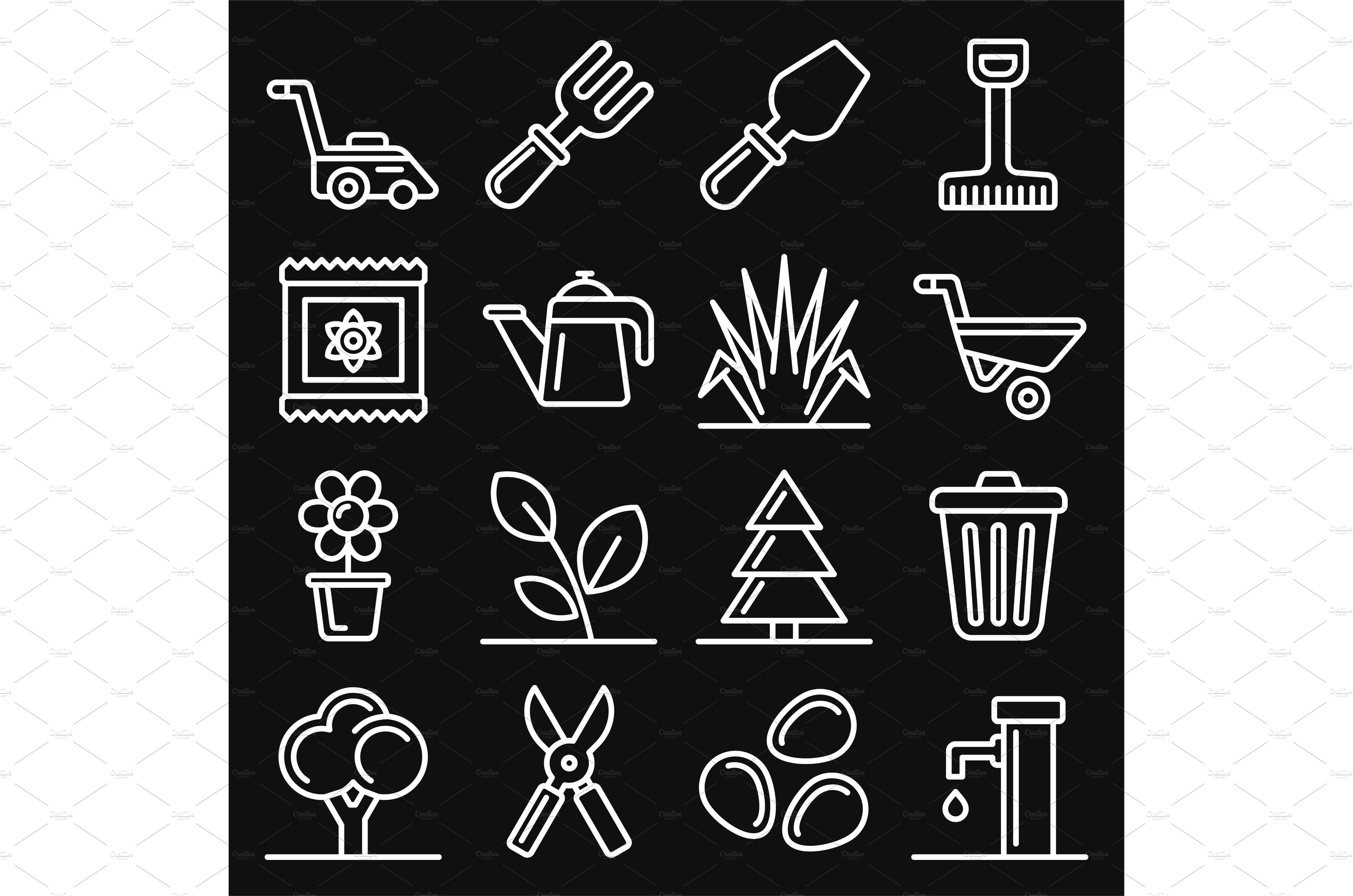 Gardening Icons Set on Black cover image.