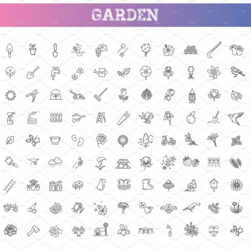 Collection of gardening vector line cover image.