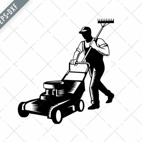 Gardener Mowing Lawn SVG cover image.