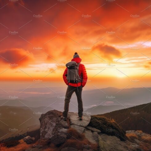 The man atop the red mountain gazed at the setting sun and orang cover image.