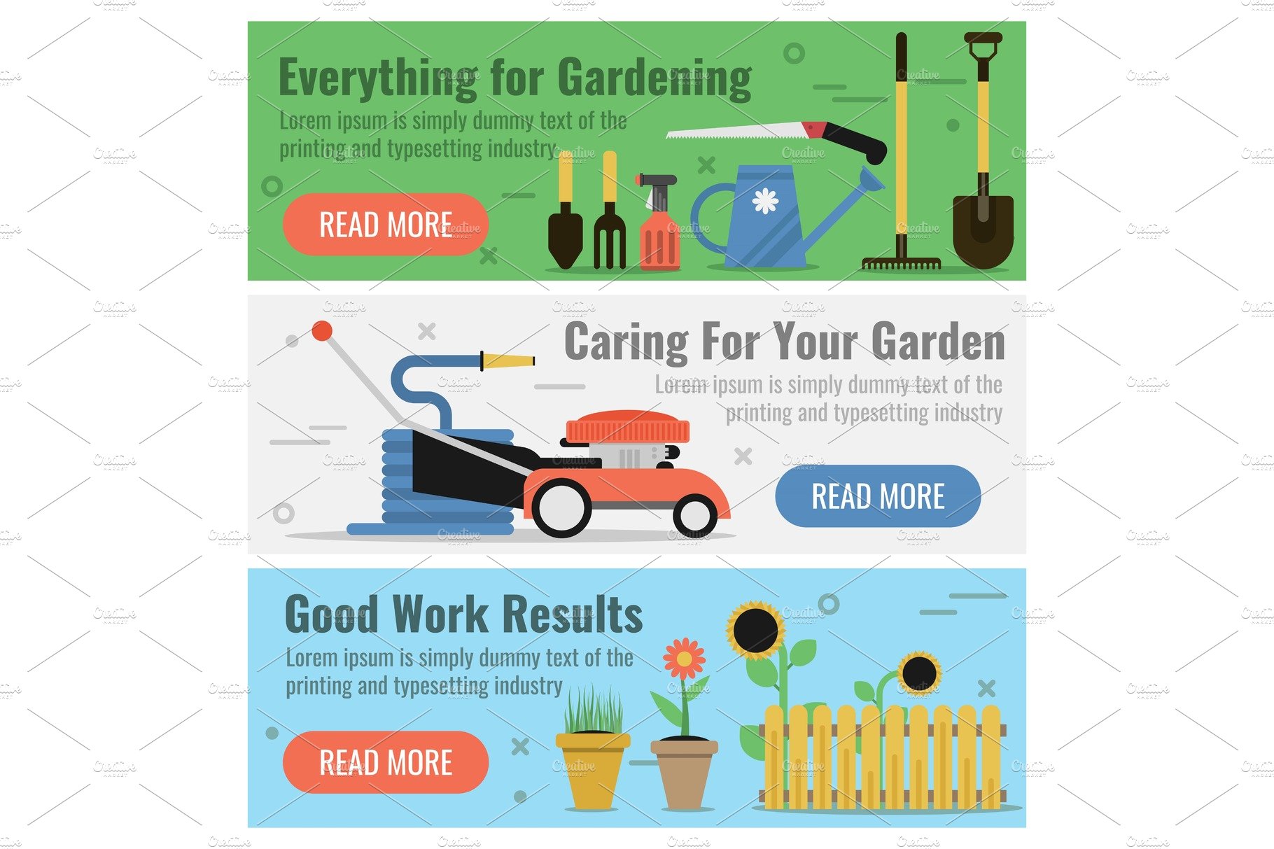 Three banner for Gardening work cover image.