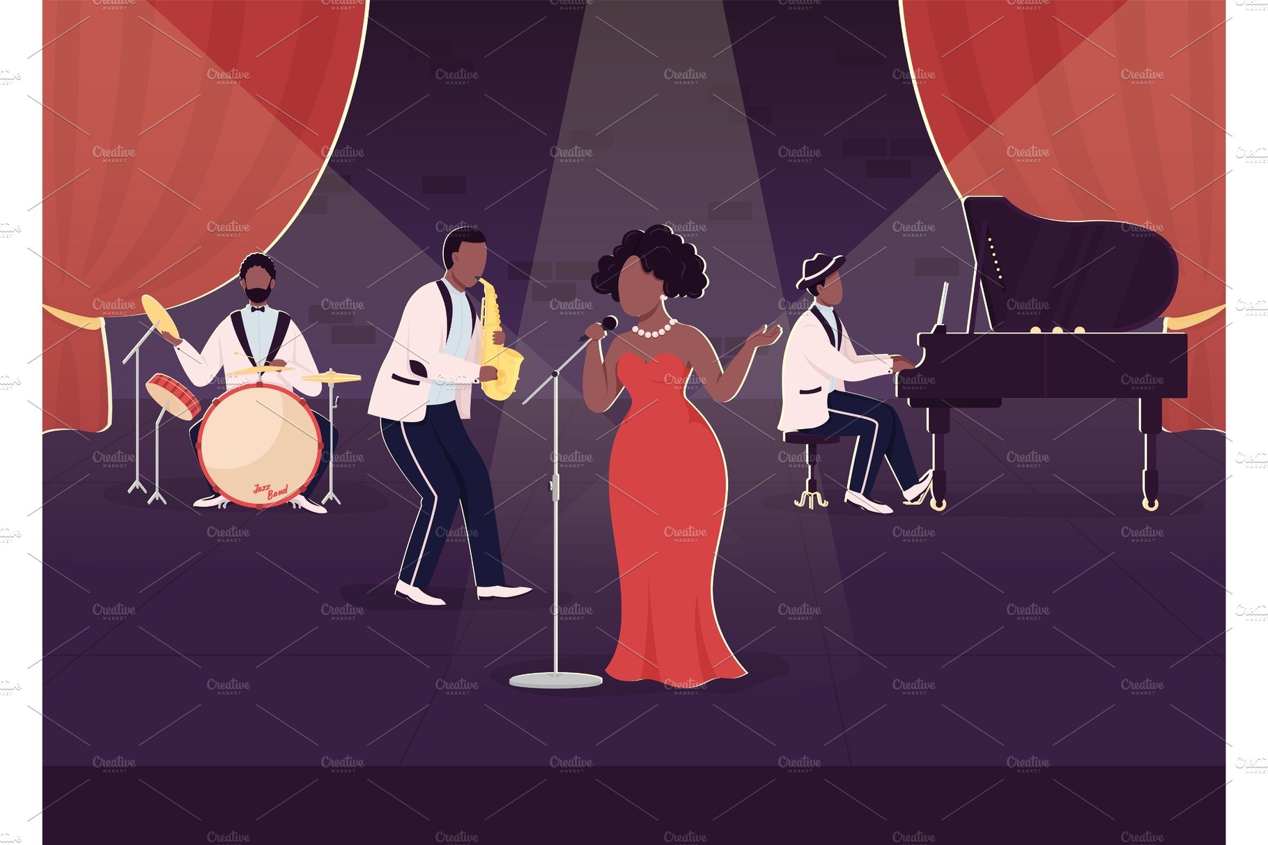 Live jazz band concert illustration cover image.