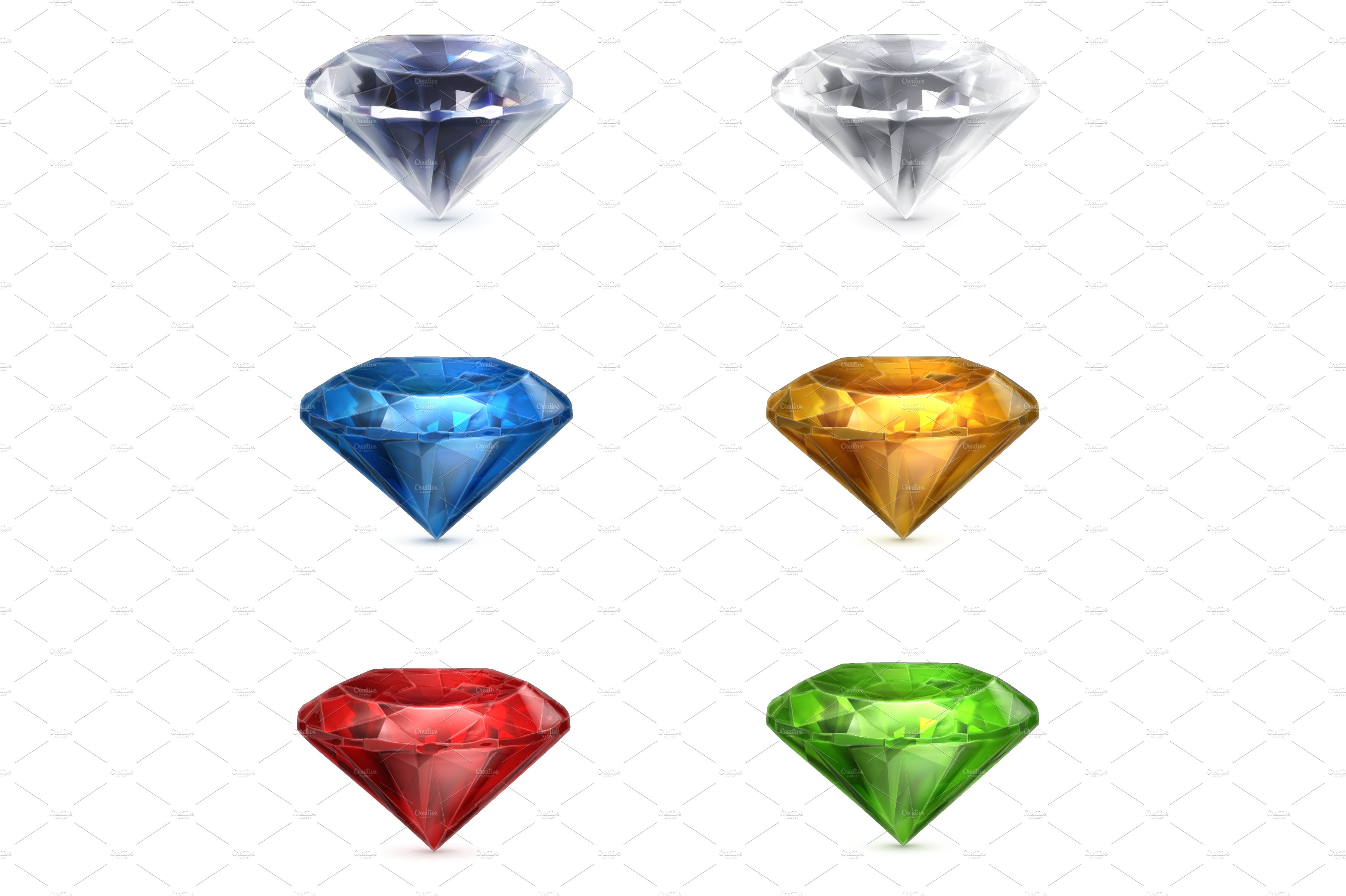 Gem, brilliants, diamonds vector set cover image.