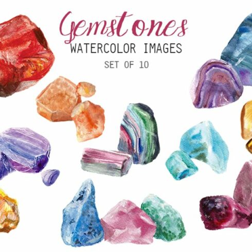Watercolor Gemstones Clipart cover image.