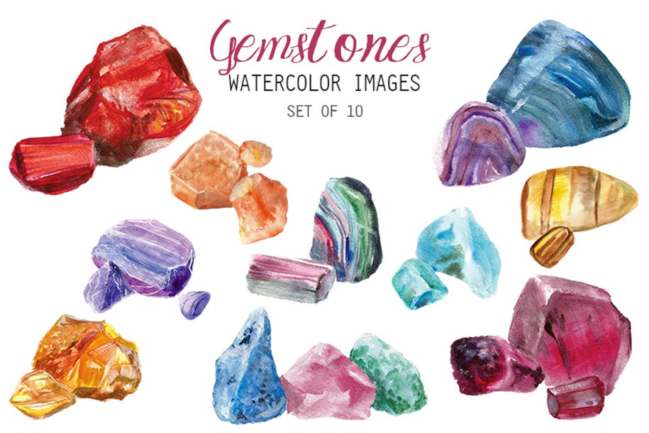 Watercolor Gemstones Clipart cover image.