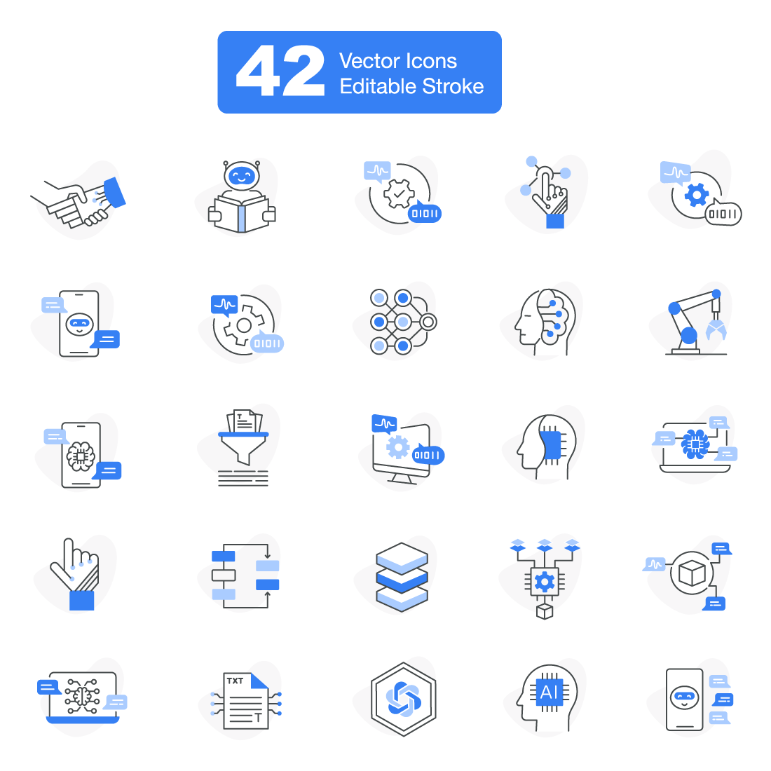 Applications of generative technology Icons Editable Stroke Vector SVG Icons preview image.