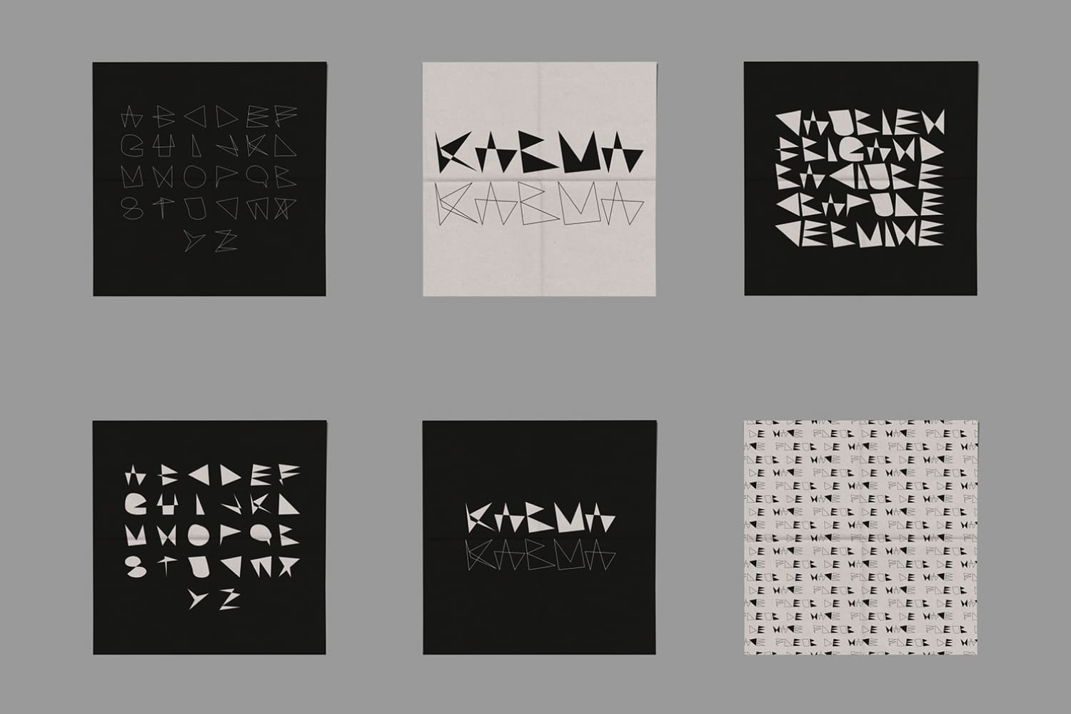 Collage of black and beige squares with text in unusual letters.