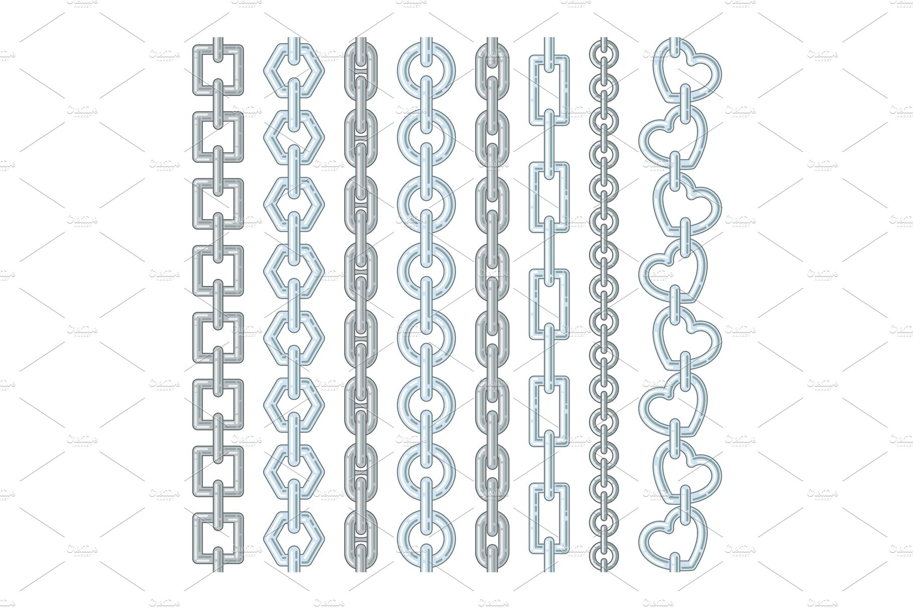 Metal and silver chains isolate on white. Vector pictures cover image.