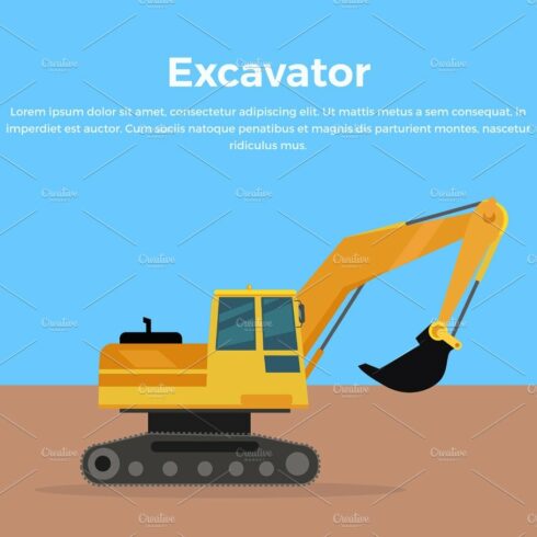 Excavator Banner Flat Design Vector Illustration cover image.